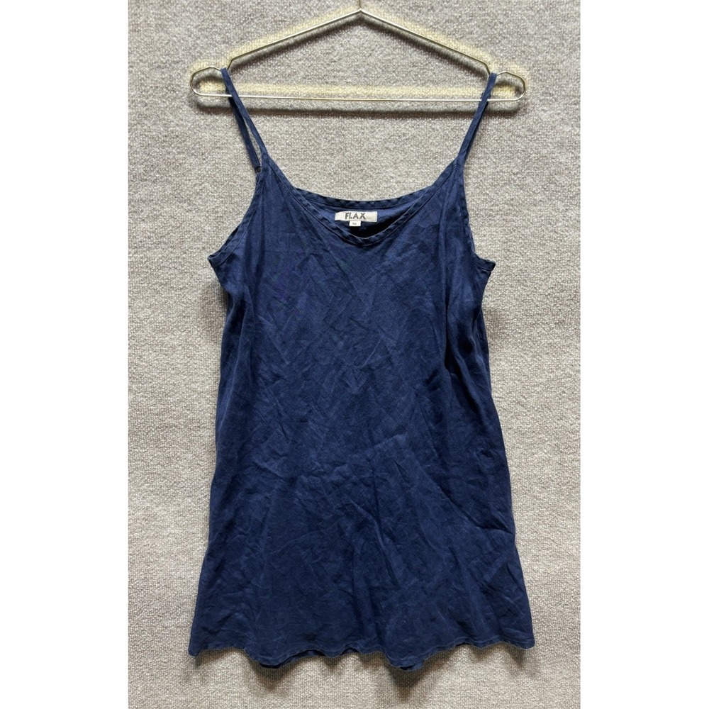 Flax Mini Dress Linen Linerless Women Medium Navy Blue Sleeveless Relaxed Flow